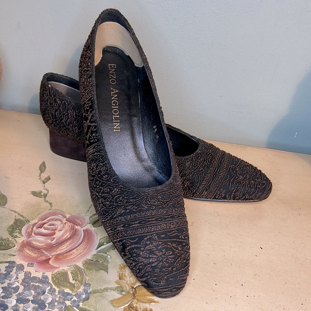 Enzo Angiolini Brown & Black Textured Fabric Slip On Shoes